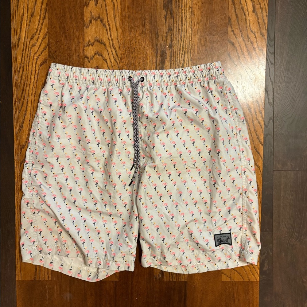 Goodfellow & Co Flamingo Pattern Swim Trunks - Cream and Pink - Picture 1 of 4